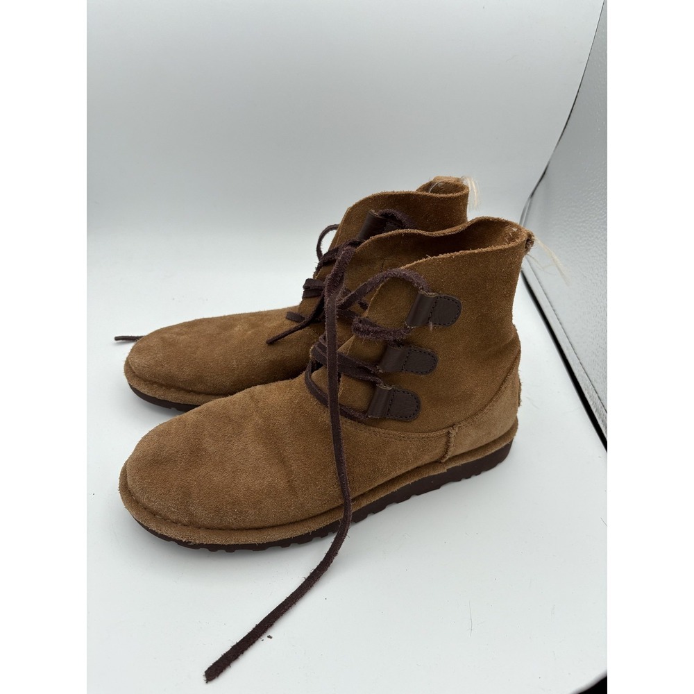 UGG Boots Womans Size 7 Brown Suede Shearling Lined Lace Up Ankle Booties